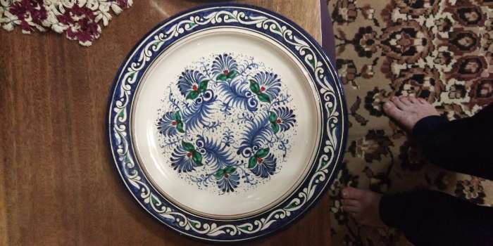 Фотография покупателя товара Блинница Риштанская Керамика "Цветы", 26 см, синий - Фото 3