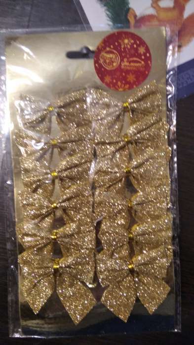 Фотография покупателя товара Украшение ёлочное "Бантик с блеском" (набор 12 шт) 4,5х5,5 см, золото - Фото 32