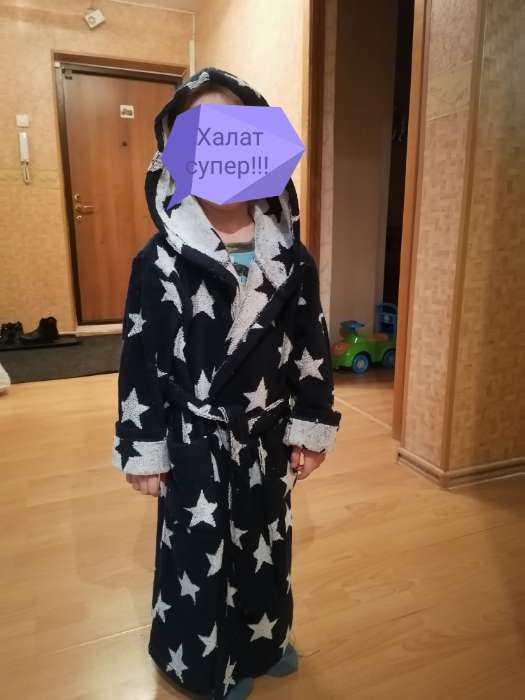 Фотография покупателя товара Халат махровый детский Крошка Я «Звездочки» размер 28, цвет синий, 100% хлопок 360 г/м2 - Фото 1