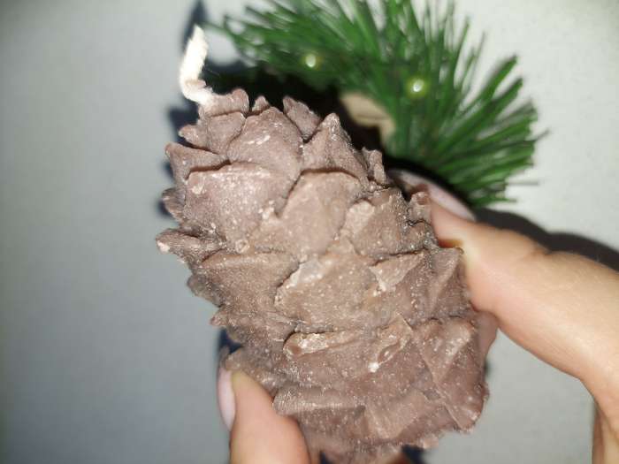 Фотография покупателя товара Свеча новогодняя "Шишка с еловым декором", 7 см, коричневая МИКС - Фото 3