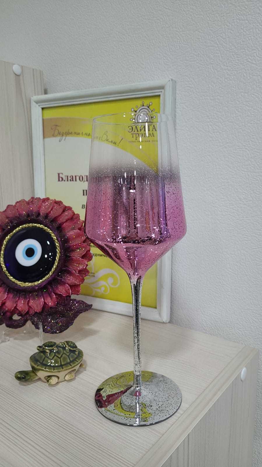 Фотография покупателя товара Бокал из стекла для вина «Мерцание», 500 мл, 8,5×25 см, цвет розовый - Фото 2