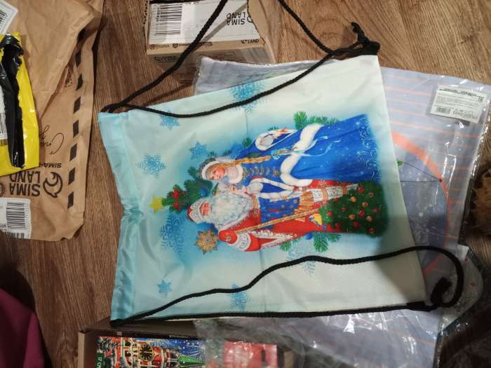 Фотография покупателя товара Мешок для обуви на шнурке, новогодний «Дед Мороз и Снегурочка», разноцветный - Фото 1