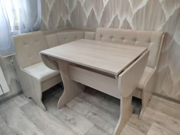 Фотография покупателя товара Кухонный уголок «КУ-1Л2У Т3», со столом, с табуретам, цвет шимо светлый/белый - Фото 2