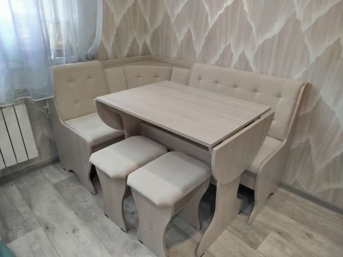 Фотография покупателя товара Кухонный уголок «КУ-1Л2У Т3», со столом, с табуретам, цвет шимо светлый/белый - Фото 3