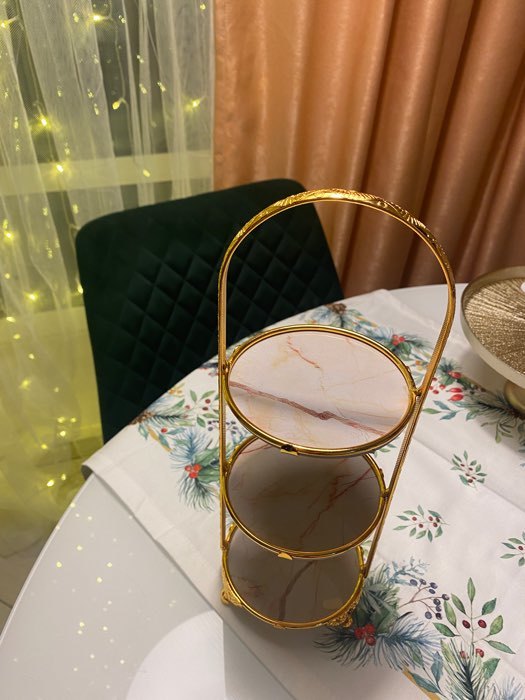 Фотография покупателя товара Подставка для десерта 3-х ярусная Доляна «Мрамор», 10,5×29 см, цвет металла золотой - Фото 1