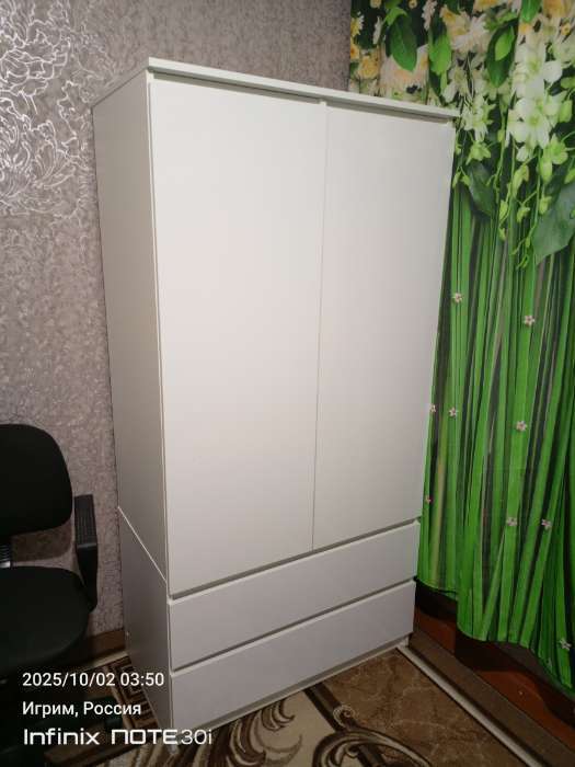 Фотография покупателя товара Шкаф двухстворчатый для одежды «Челси», с ящиками, 902×514×1796 мм, цвет белый глянец/дуб сонома - Фото 2