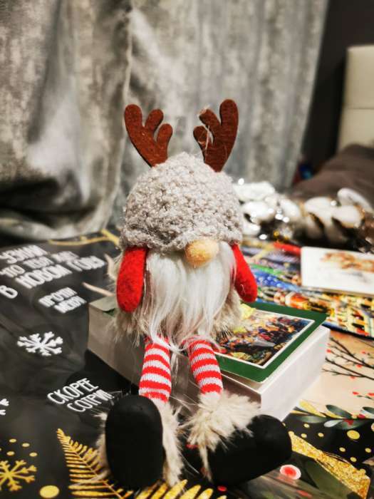 Фотография покупателя товара Фигурка текстиль «Гном в серой барашковой шапке с рожками», на полку, стол, 6.2×9.5×18.5 см - Фото 1