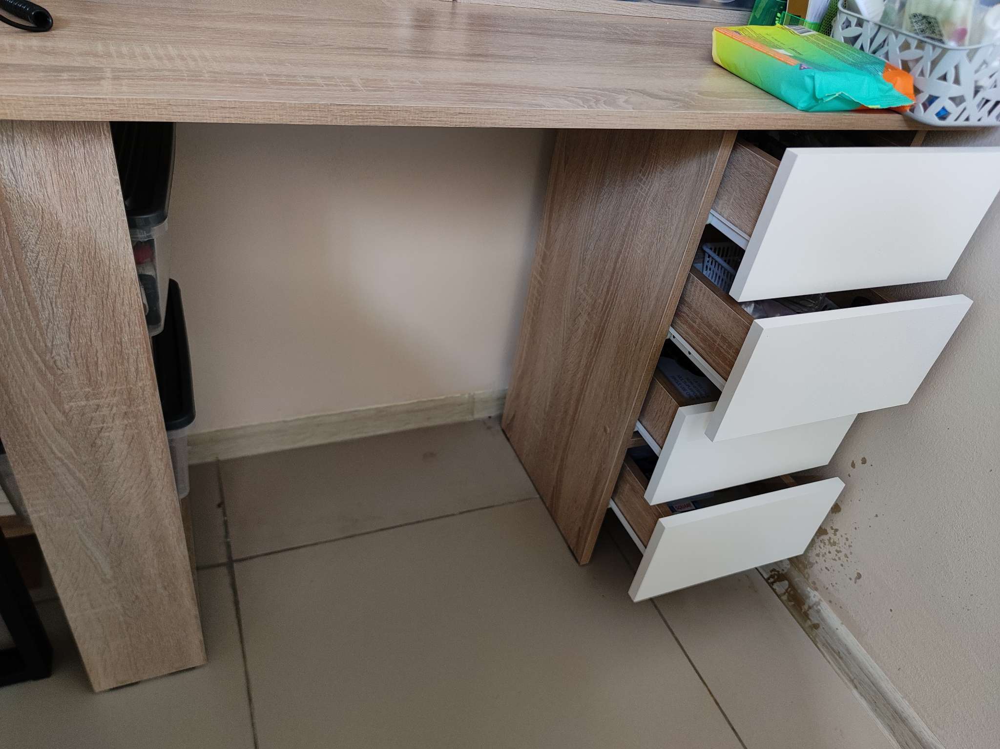 Фотография покупателя товара Стол письменный «Лайт», с полками, 4 ящика, 1000×450×754 мм, цвет дуб сонома/белый - Фото 1