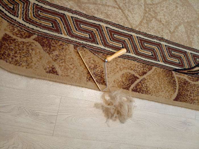 Фотография покупателя товара Щётка скребок для удаления шерсти и катышков с ковров и мебели Доляна, лакированная ручка, 25×23 см - Фото 1