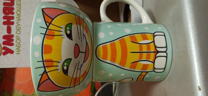 Фотография покупателя товара Набор детской посуды из керамики «Рыжий кот», 2 предмета: кружка 200 мл, миска 300 мл - Фото 5