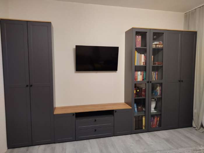 Фотография покупателя товара Шкаф – витрина «Остин 16.394.02», 800×418×2298 мм, цвет серый графит/дуб золотой - Фото 1