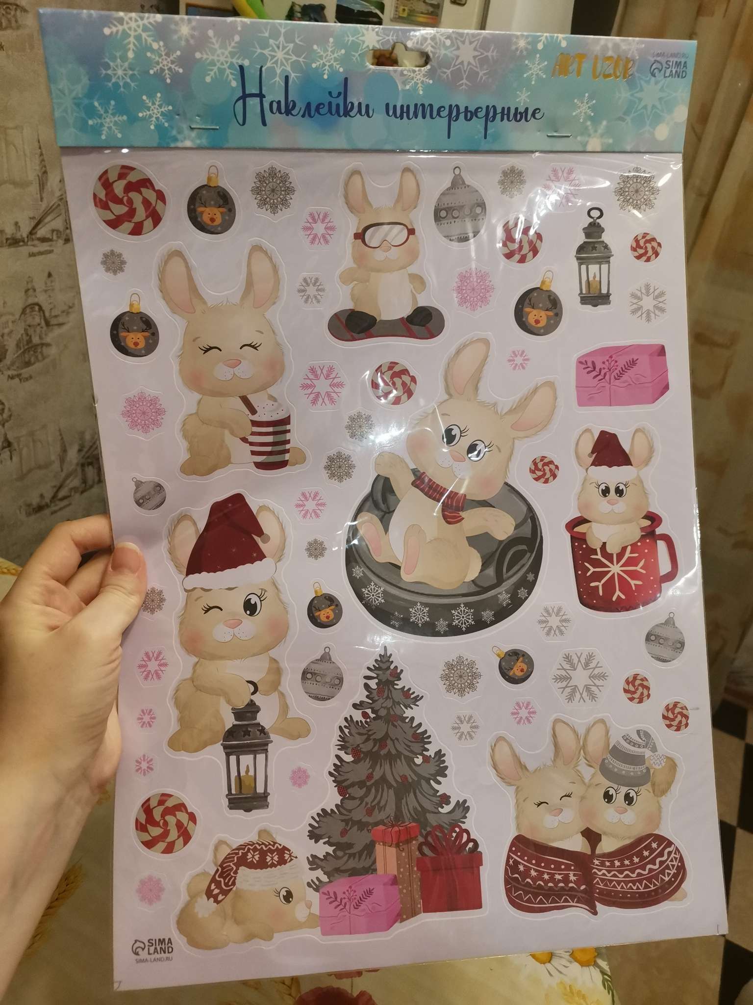 Фотография покупателя товара Наклейка интерьерная цветная «Зайчата новогодние», 30×40 см - Фото 1