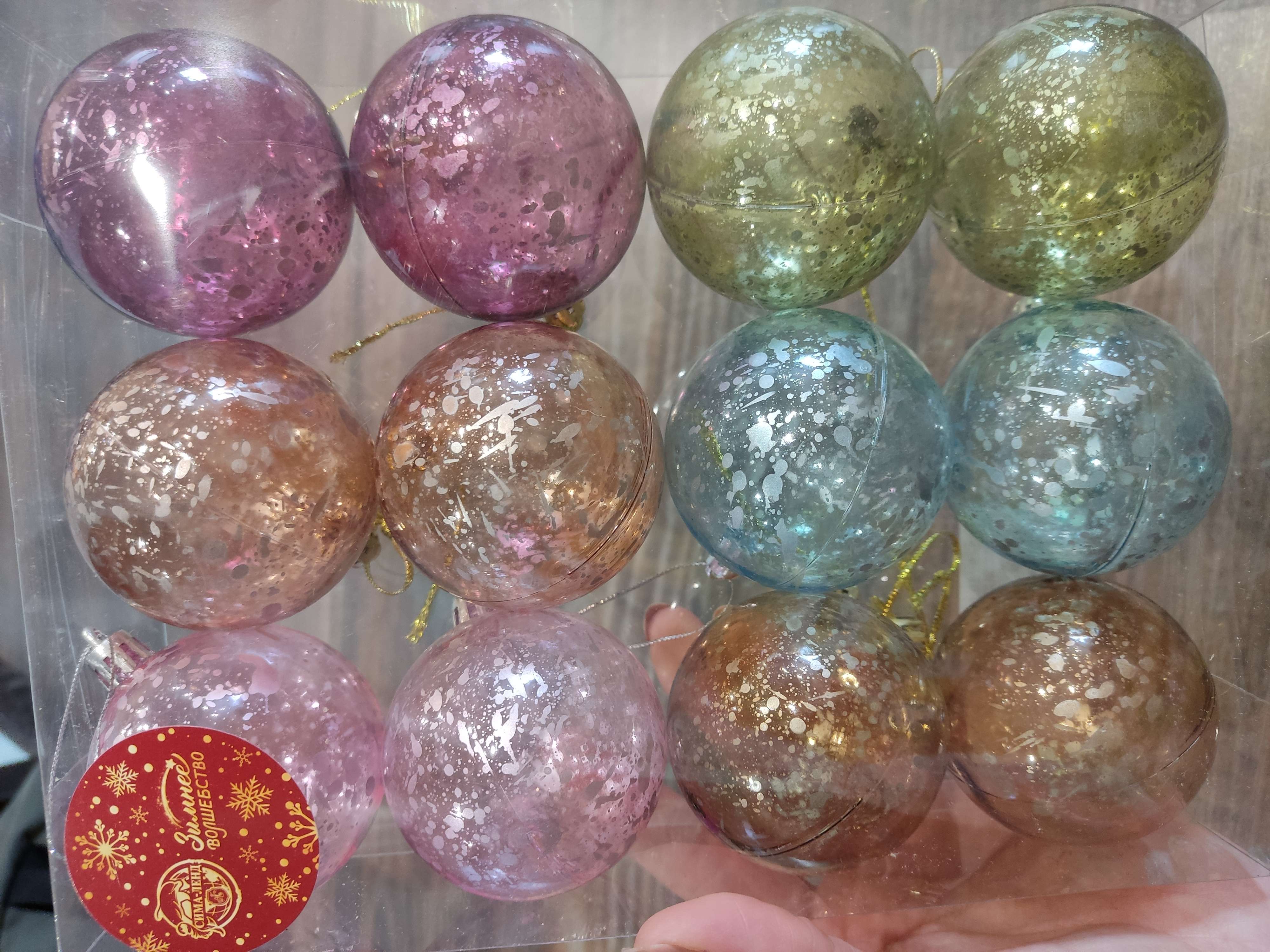 Фотография покупателя товара Набор шаров пластик d-6 см, 12 шт "Дженна прозрачный" микс