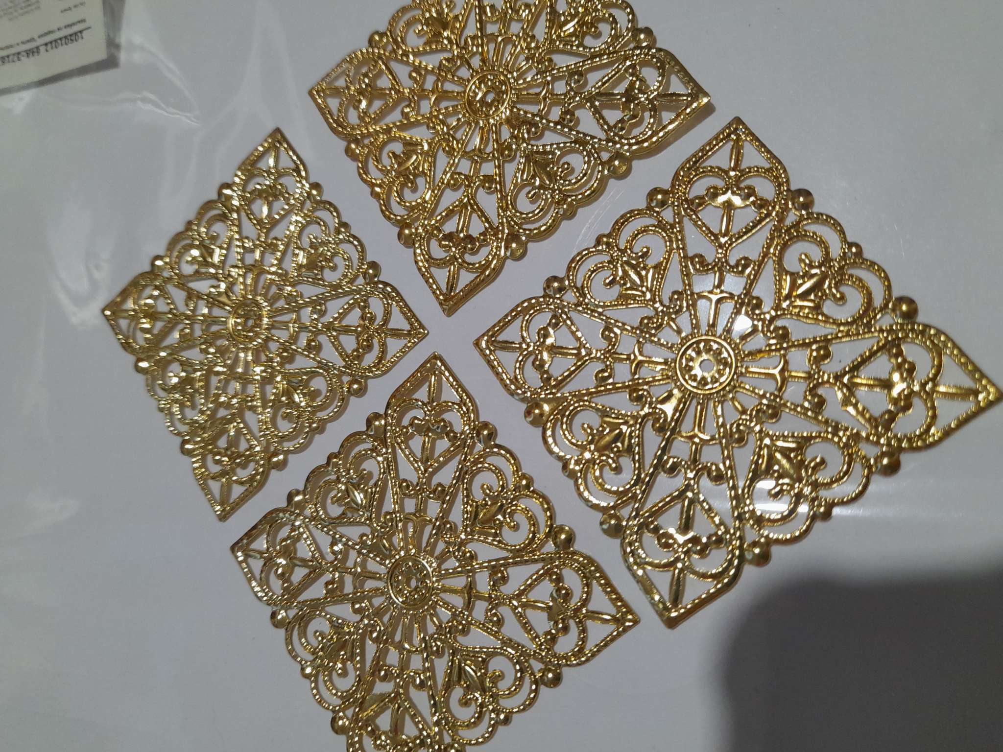 Фотография покупателя товара Декор металлический "Узоры в квадрате" набор 4 шт золото 4х4 см - Фото 1