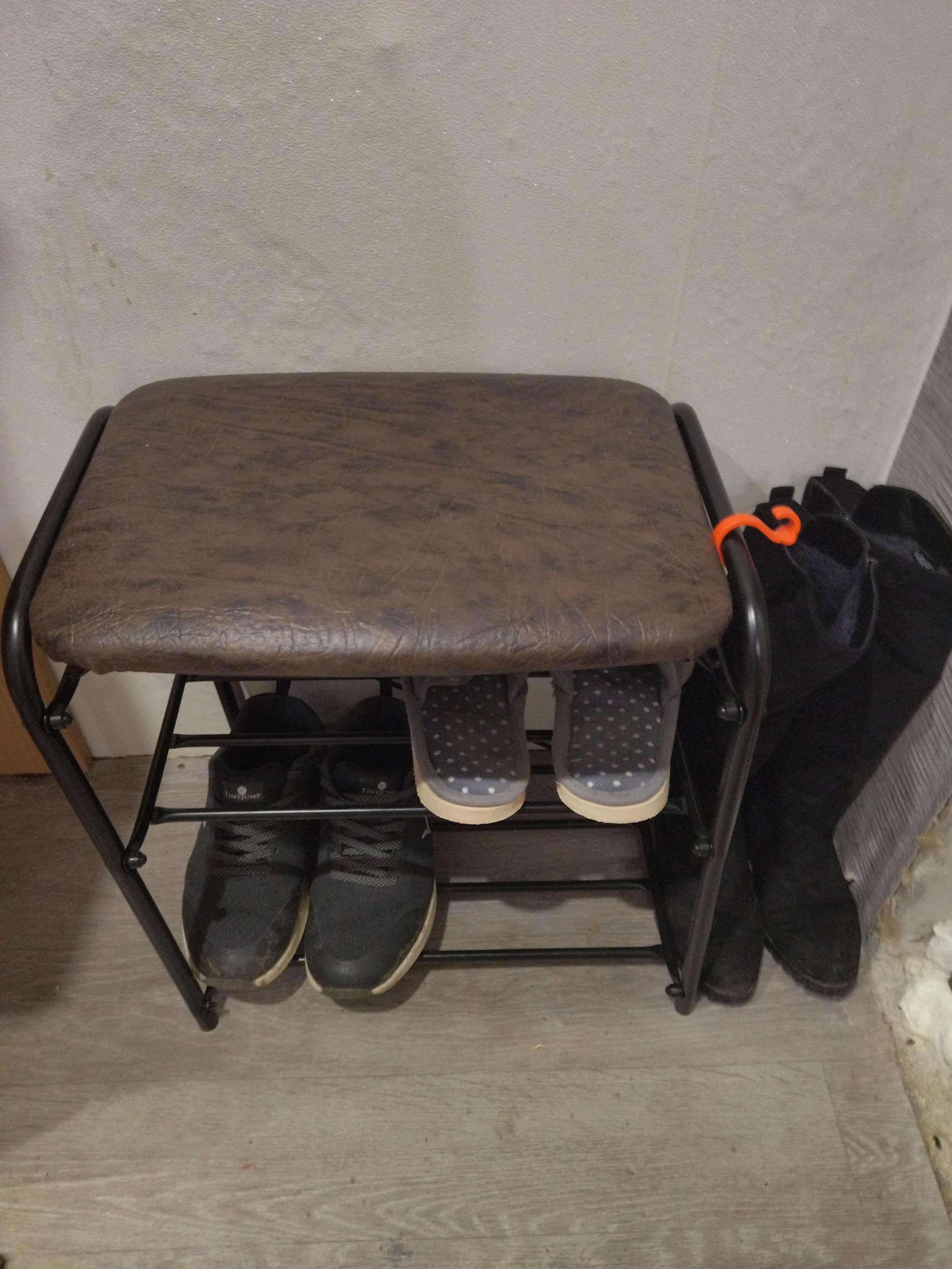 Фотография покупателя товара Подставка для обуви с сиденьем и ящиком ЗМИ, 3 яруса, 45×30×48 см, цвет чёрный - Фото 13