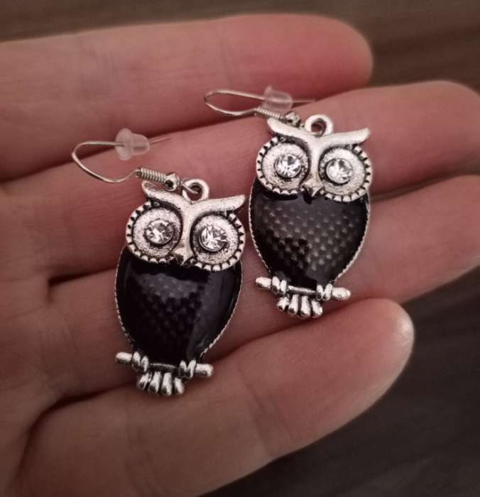 Фотография покупателя товара Серьги с эмалью «Сова» винтажные цвет чёрный в серебре - Фото 1