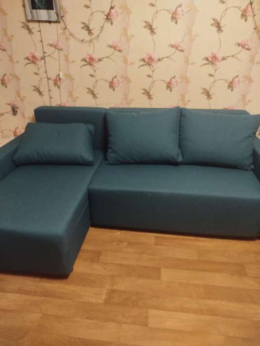 Фотография покупателя товара Диван угловой «Шерри» с подлокотниками, обивка «балтик азуре», подушки «нео эппл» - Фото 4