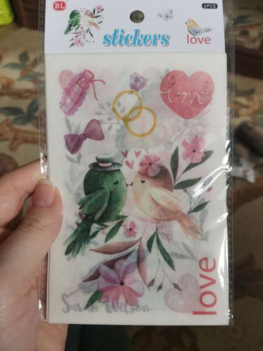 Фотография покупателя товара Набор наклеек бумага «Влюблённые птички», 6 листов, 18.6×10 см - Фото 2