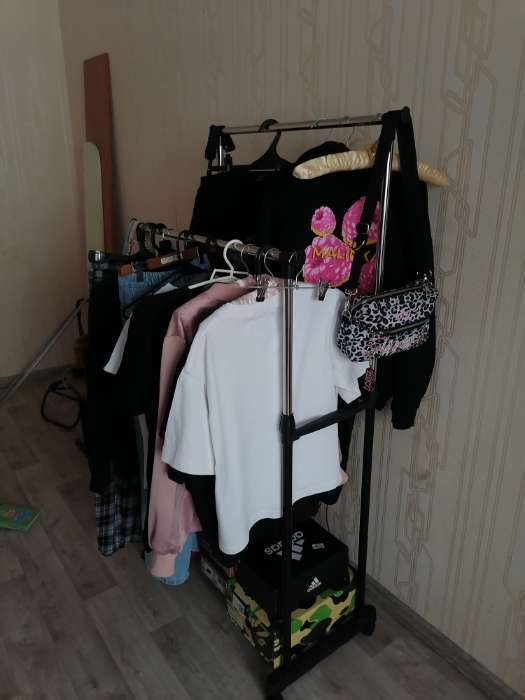 Фотография покупателя товара Вешалка - стойка напольная для одежды Доляна, телескопическая, 2 перекладины 80×43×90(160) см - Фото 1