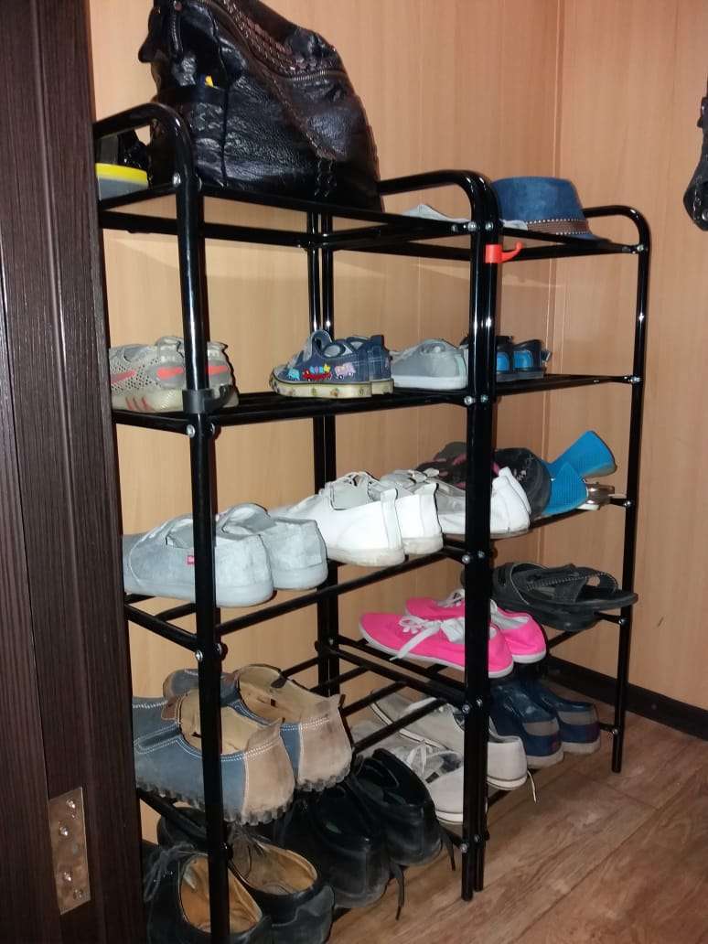 Фотография покупателя товара Подставка для обуви, 5 ярусов, 45×30×95 см, цвет медный антик, корзина микс - Фото 4