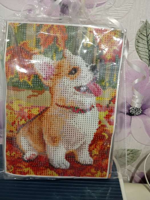 Фотография покупателя товара Алмазная мозаика с полным заполнением на холсте «Щенок и осень», 15×21 см - Фото 1