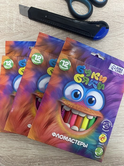 Фотография покупателя товара Фломастеры 12 цветов в коробке «Букибяки» - Фото 1