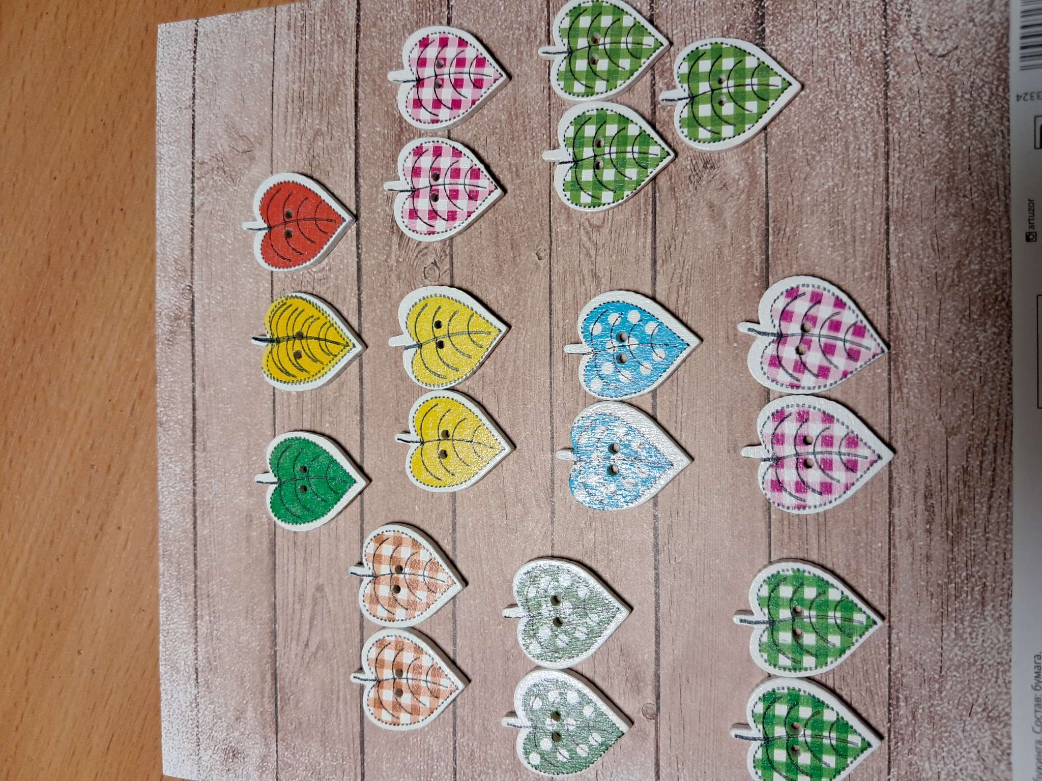 Фотография покупателя товара Набор пуговиц декоративных дерево «Листик», набор 10 шт., 2.2×1.8 см, МИКС - Фото 3