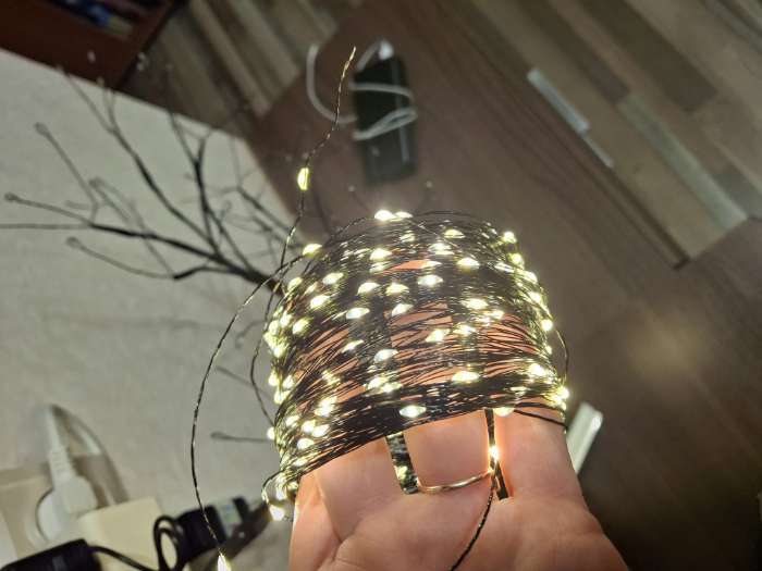 Фотография покупателя товара Гирлянда «Нить» 10 м роса, IP20, серебристая нить, 100 LED, свечение жёлтое, 12 В - Фото 2