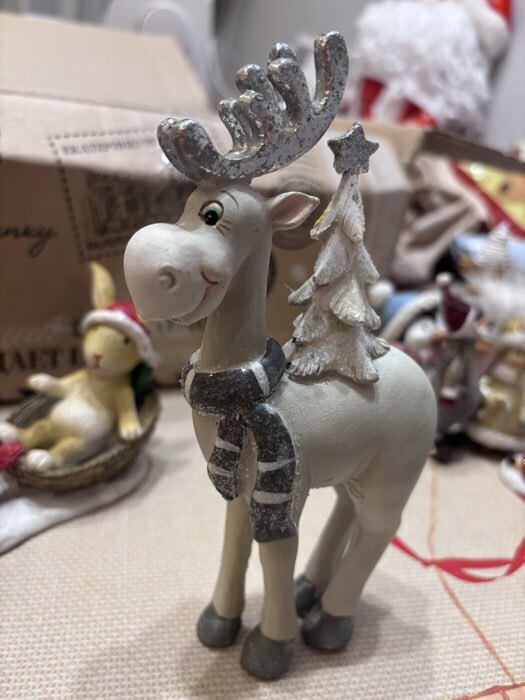 Фотография покупателя товара Фигурка полистоун «Олень с серебристыми рогами, с белой ёлкой на спине», 10×3×16.5 см - Фото 1