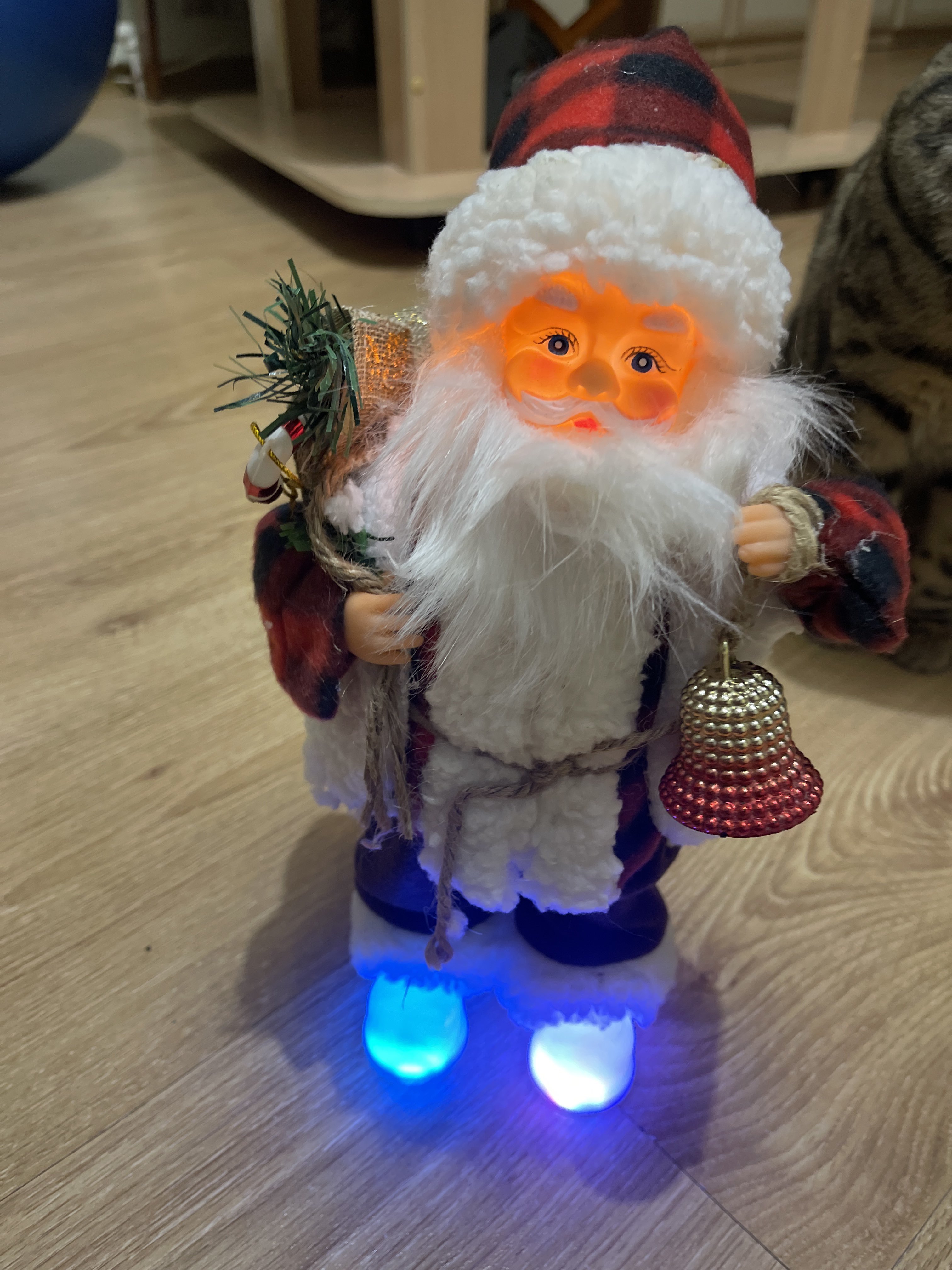 Фотография покупателя товара Дед Мороз "В клетчатом тулупе, с фонариком" двигается, ботинки светятся, 17х35 см - Фото 1