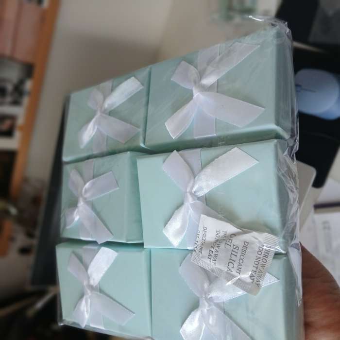 Фотография покупателя товара Коробочка подарочная под кольцо, серьги «Тиффани», 5×5 см, (полезная часть 4.4×4.4 см,) бирюзовая - Фото 1