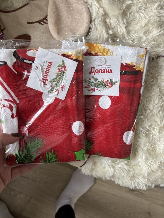 Фотография покупателя товара Набор кухонных полотенец Доляна «Зимние радости» 35×60 см-2 шт., 100% хлопок - Фото 1