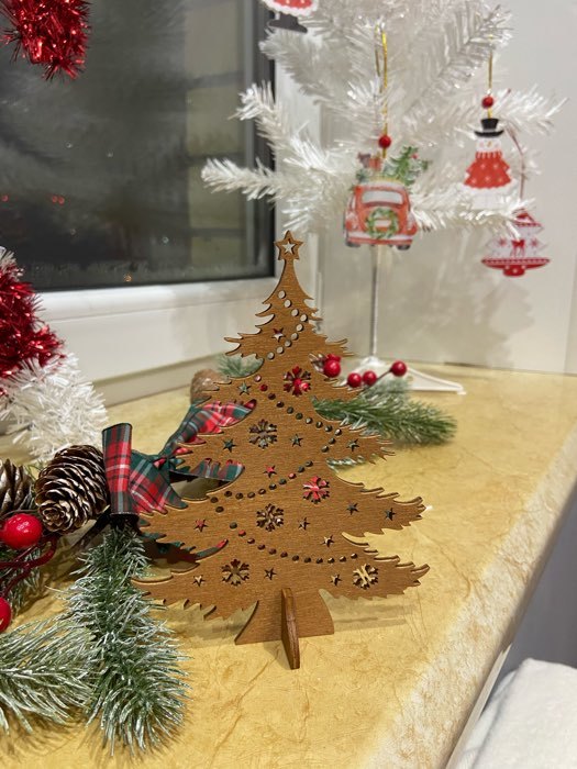 Фотография покупателя товара Сувенир деревянный "Ёлочка с игрушками", 15 см, золото - Фото 3