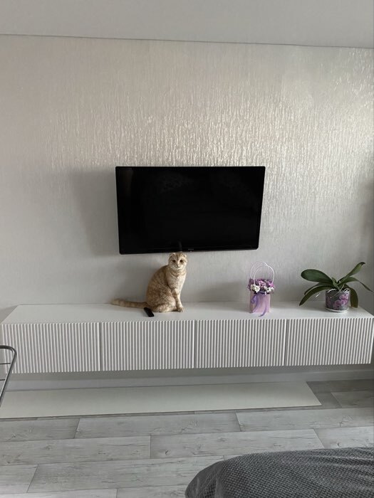 Фотография покупателя товара УЦЕНКА Тумба под ТВ подвесная Инфинити, 1800×330×330, Графит/Эйхория МДФ - Фото 3