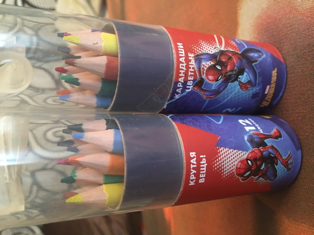 Фотография покупателя товара Цветные карандаши в тубусе, 12 цветов, круглые, Человек-паук - Фото 1