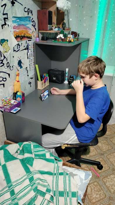 Фотография покупателя товара Стол компьютерный со шкафом «Лайт», 1420×356×1282 мм, цвет серый графит - Фото 2