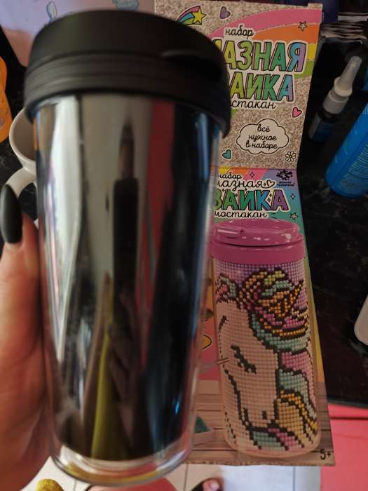 Фотография покупателя товара Термокружка детская с алмазной мозаикой «Дед Мороз», 450 мл, набор для творчества - Фото 1