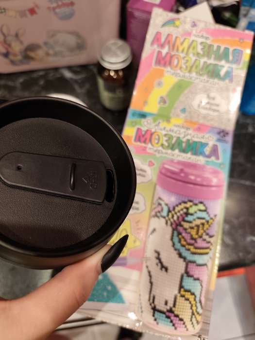 Фотография покупателя товара Термокружка детская с алмазной мозаикой «Дед Мороз», 450 мл, набор для творчества - Фото 2