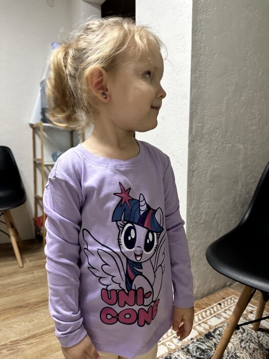 Фотография покупателя товара Футболка для девочки с длинным рукавом KAFTAN: «Пони», сиреневая, размер 34, рост 122-128 см - Фото 2