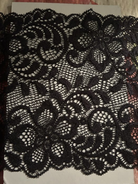 Фотография покупателя товара Кружевная эластичная ткань, 190 мм, 2.7±0.5 м, чёрная №16 - Фото 3