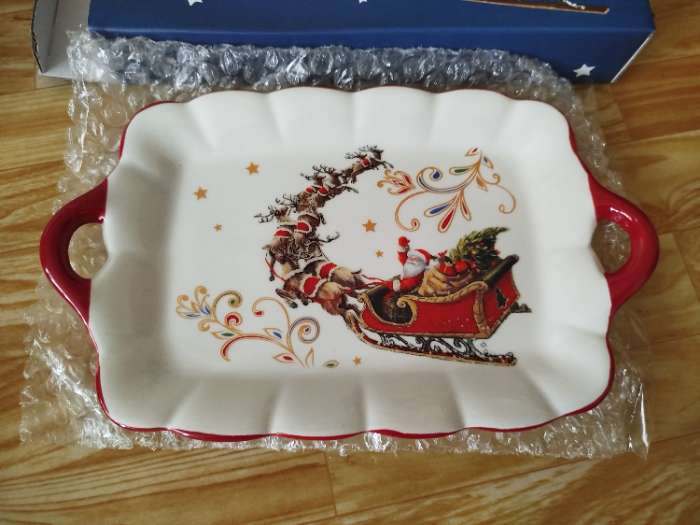 Фотография покупателя товара Блюдо сервировочное новогодняя Доляна «Сани Деда Мороза», 23×14 см, доломит, белое - Фото 1