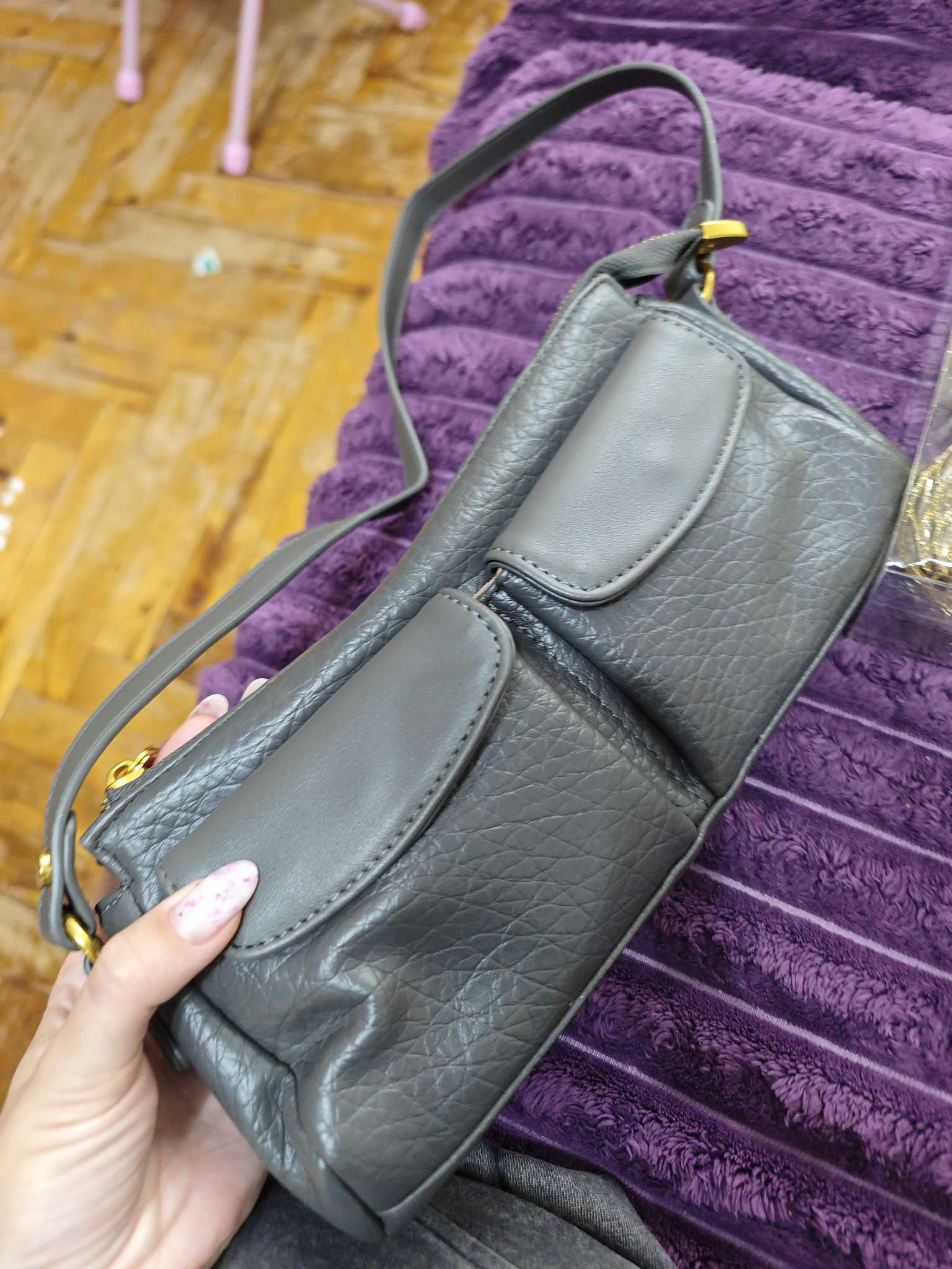 Фотография покупателя товара Сумка женская багет TEXTURA на молнии, 27×8×13 см, тёмно-серая - Фото 4