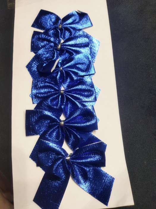 Фотография покупателя товара Ёлочные игрушки 6 шт. «Зимнее волшебство. Бантик неон» пластик, 8×7 см, синий - Фото 1