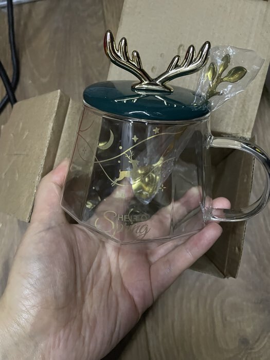 Фотография покупателя товара Кружка «Бэмби», 350 мл, с керамической крышкой и ложкой, стекло - Фото 3