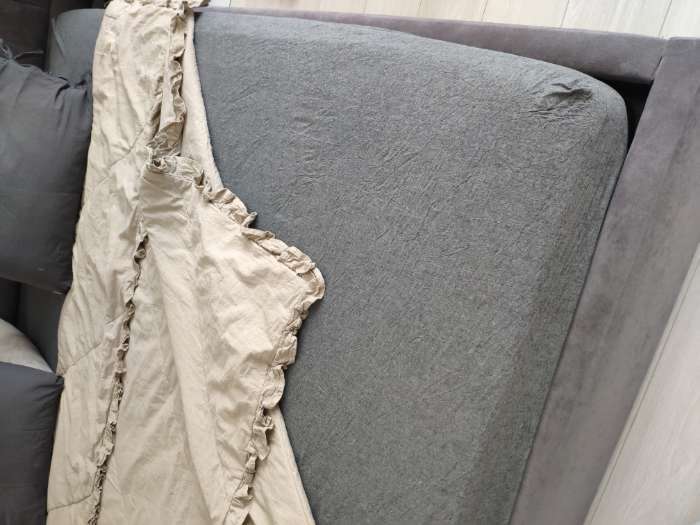 Фотография покупателя товара Простыня на резинке евро SL Home «Деним», 200×200+30 см, синяя, жатый хлопок - Фото 1