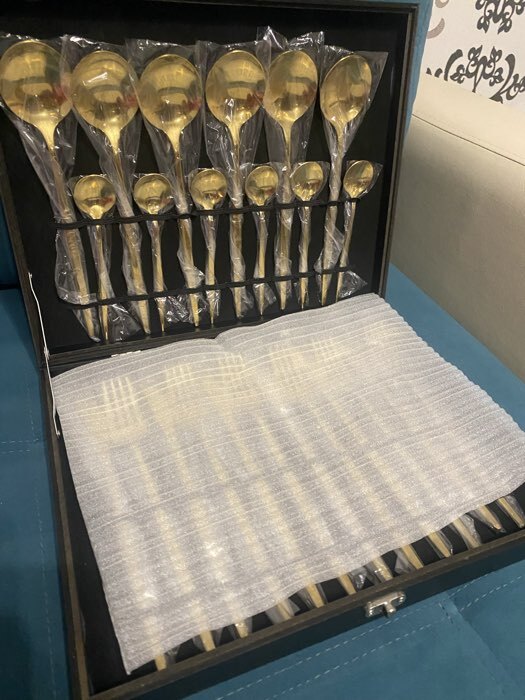 Фотография покупателя товара Столовые приборы «Оску», 24 предмета, в коробке, нержавеющая сталь, золотистые - Фото 1