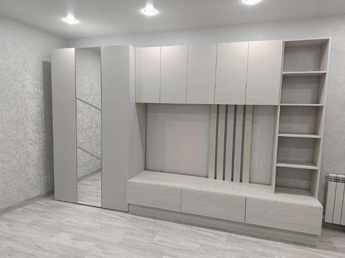 Фотография покупателя товара Стенка в гостиную «Лиза», 3400×550×2150 мм, цвет сатин/анкор белый - Фото 4