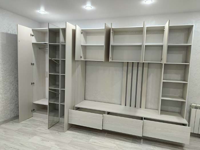 Фотография покупателя товара Стенка в гостиную «Лиза», 3400×550×2150 мм, цвет сатин/анкор белый - Фото 6