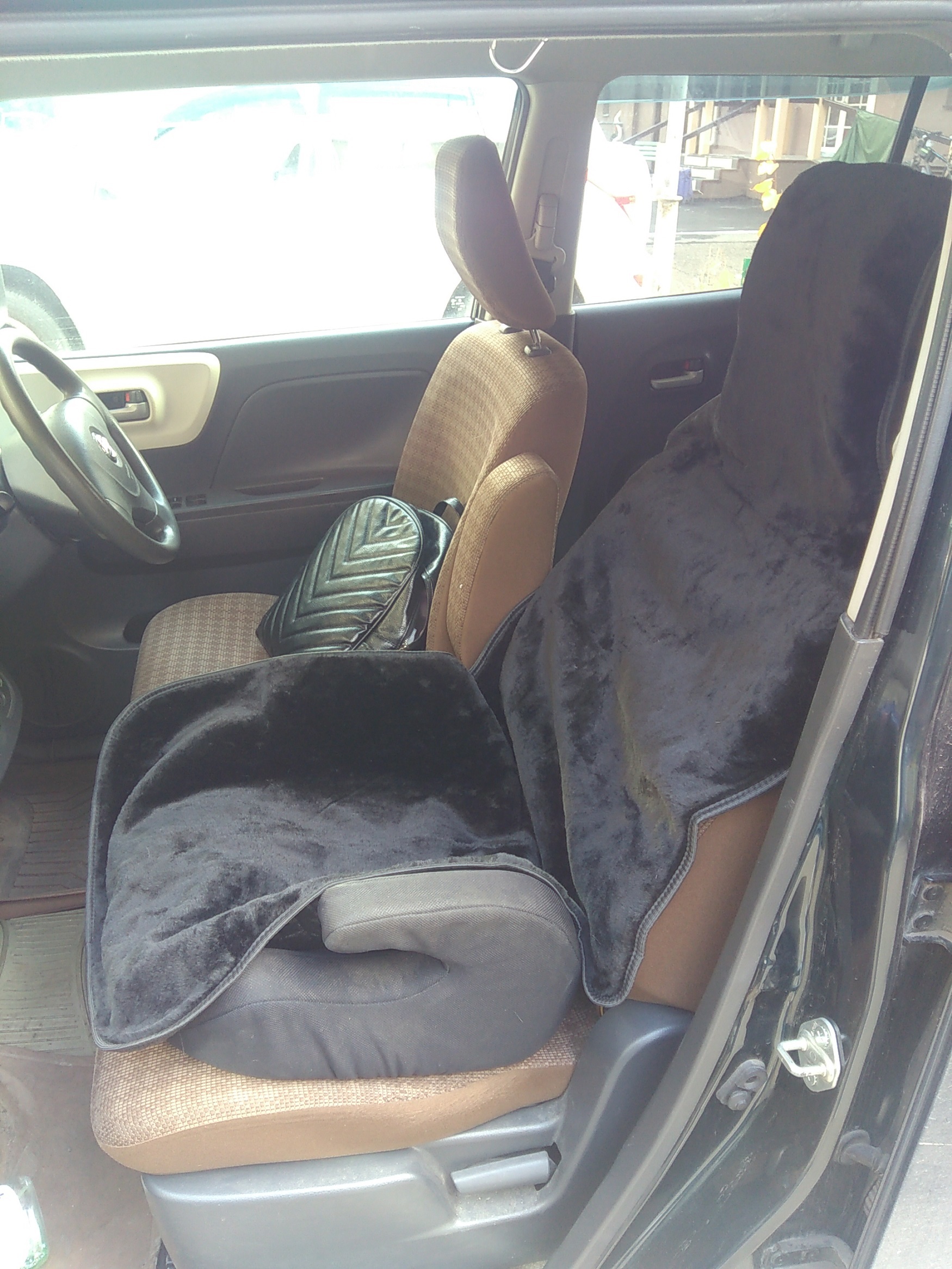 Фотография покупателя товара Накидка на сиденье, натуральная шерсть, 145х55 см, черная - Фото 4
