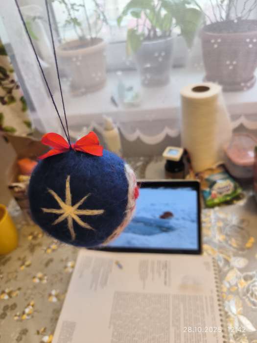 Фотография покупателя товара Ёлочный шар из шерсти на новый год «Снегирь на ветке», новогодний набор для творчества - Фото 2